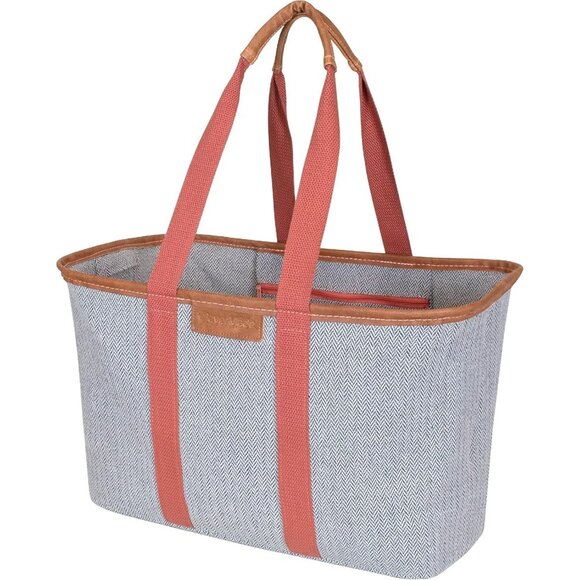 CleverMade Collapsible LUXE Tote, Rose Herringbone - 30L Reusable Shopping Bag - Picture 1 of 10
